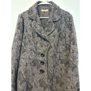 Womens Romy Coat Paisly design pea coat style XL Black and purple-Black lining